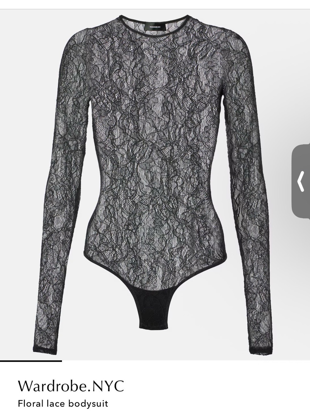 WARDROBE.NYC Sheer Black Floral Lace Long-Sleeve Bodysuit